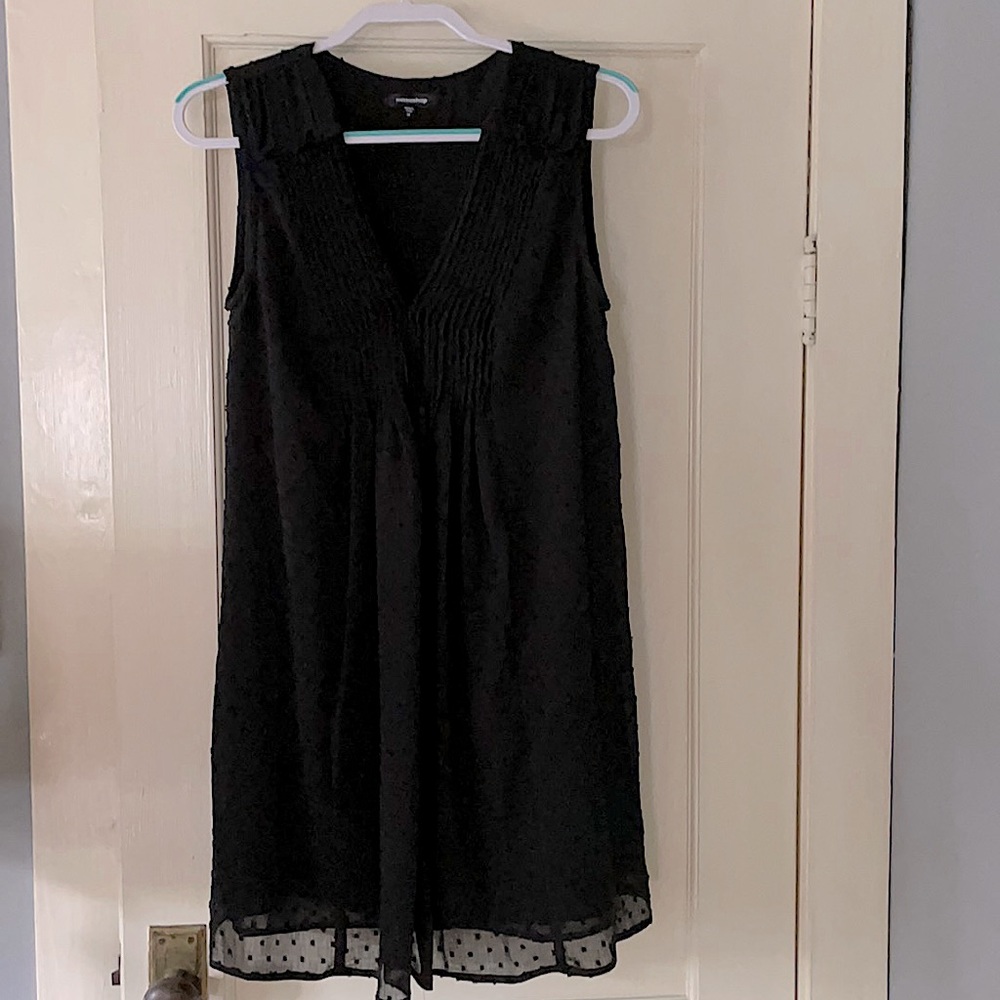 Swiss Dot Pintuck Style Sleeveless Black Dress